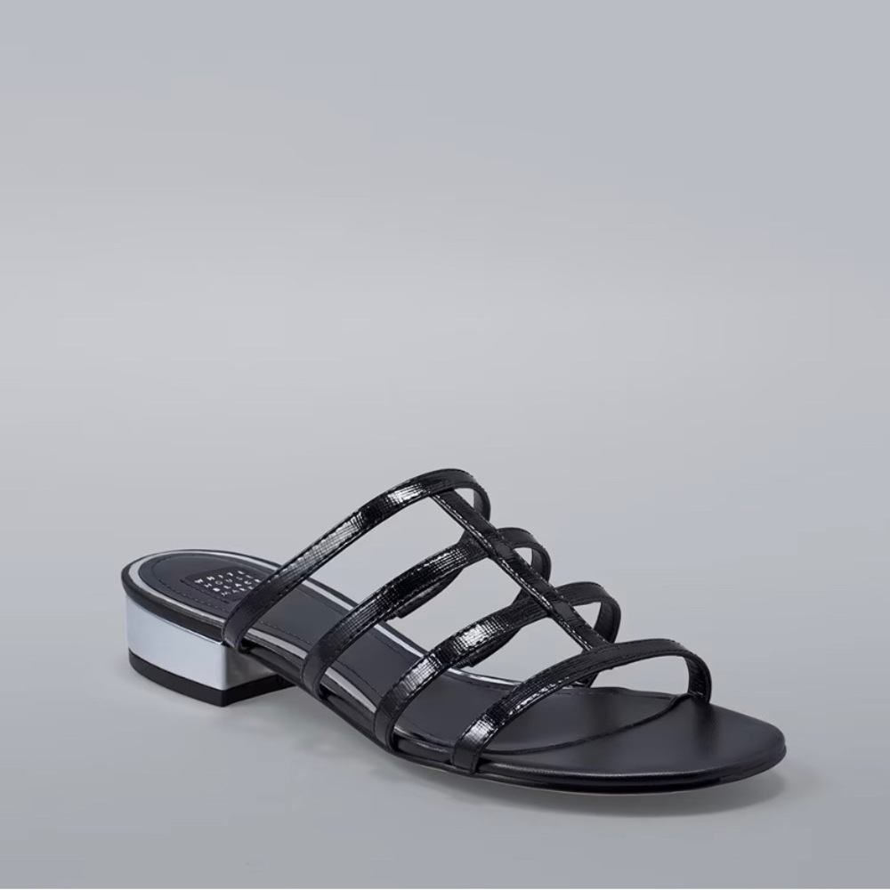 White House Black Market Patent Saffiano Leather Strappy Sandals Size 6